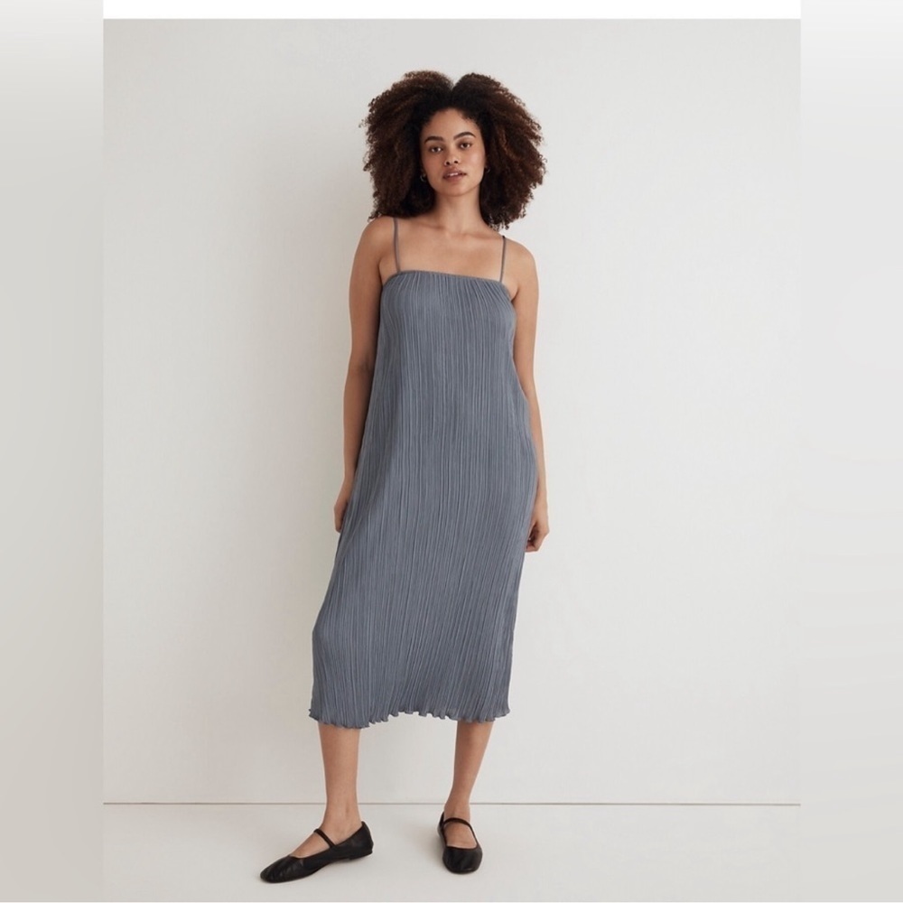 Madewell The Goldie Plissé midi teapot blue dress 6 - Picture 2 of 9